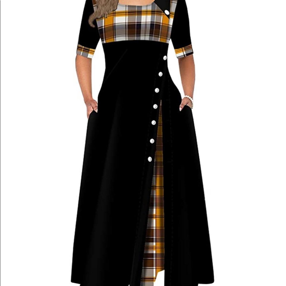 Koodred tartan plaid silky Maxi dress with pockets